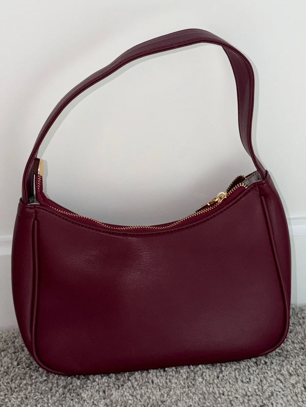 Burgundy Shoulder Bag Gold Hardware | Y2K Mini Hobo Purse